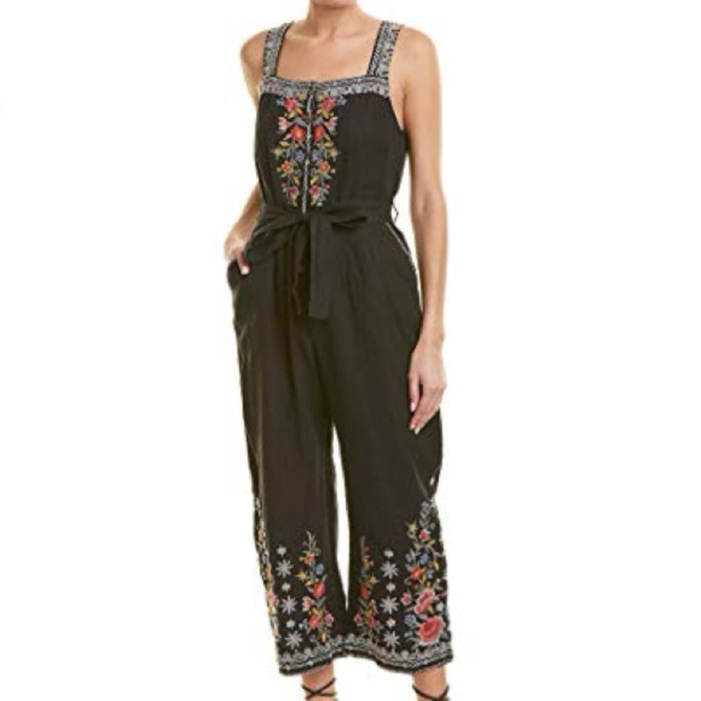 Johnny Was Black Floral Embroidered Jumpsuit